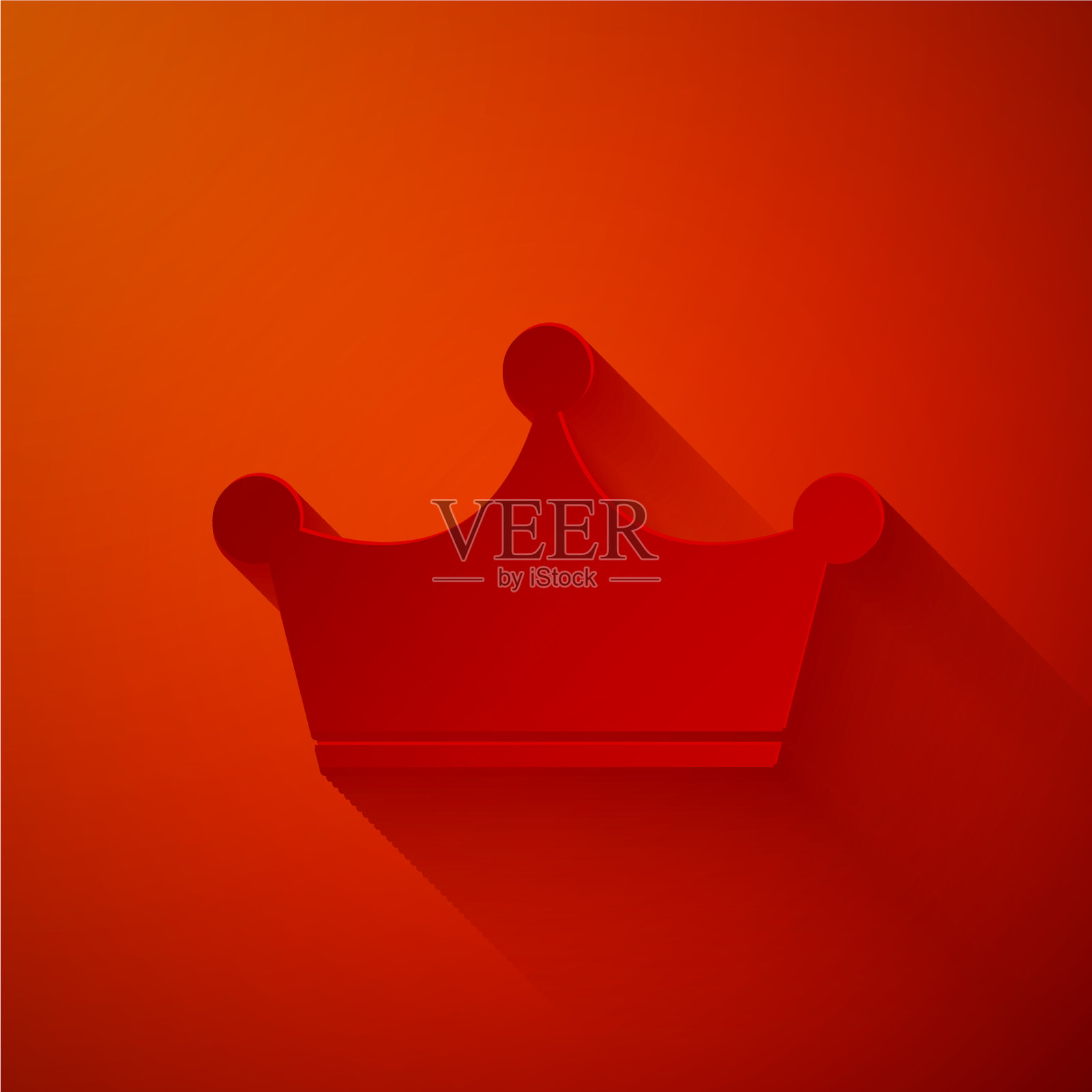 剪纸皇冠图标孤立在红色背景插画图片素材