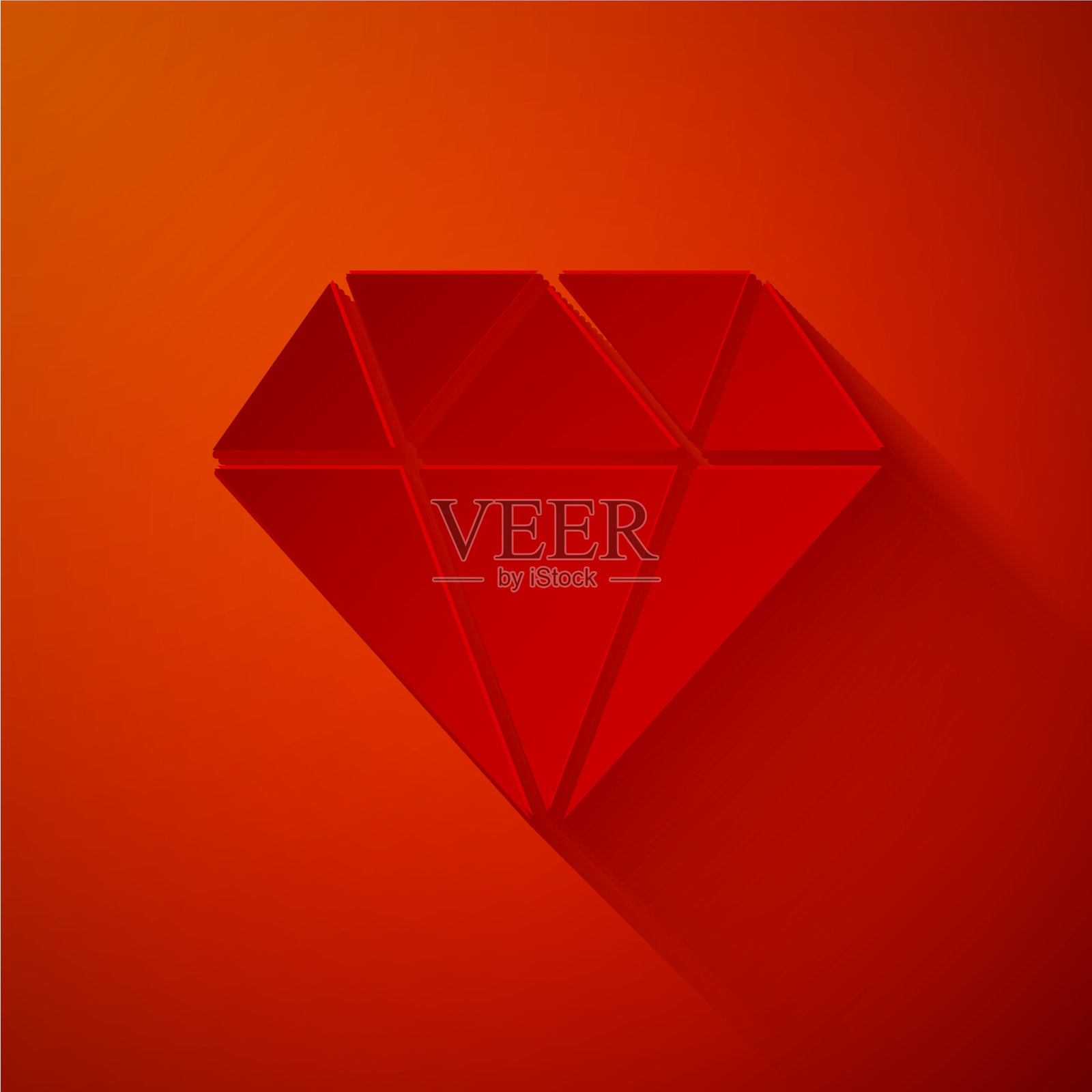 剪纸钻石图标孤立在红色背景插画图片素材