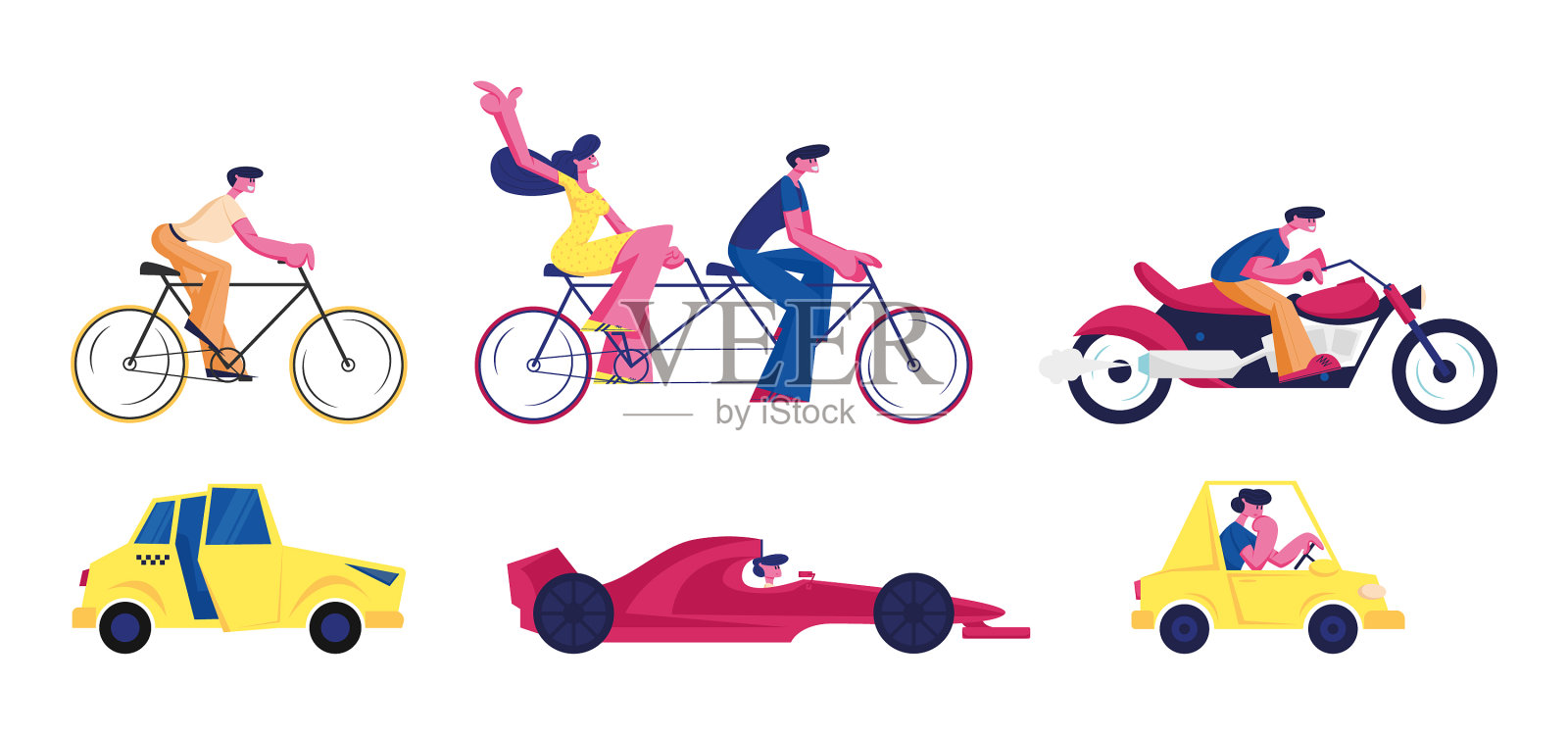 不同类型的运输和乘客设置插画图片素材