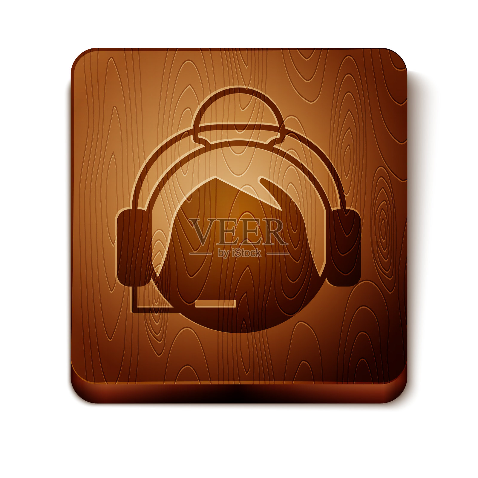 棕色女人与耳机图标隔离在白色图标素材