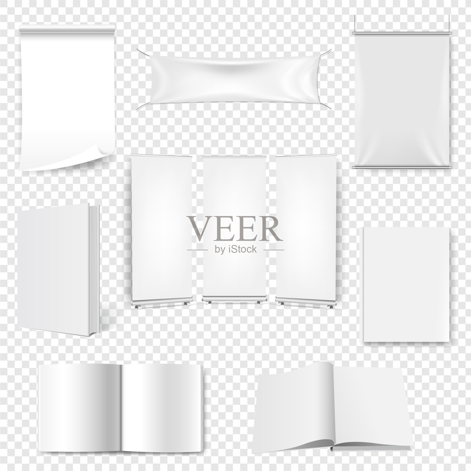 大套纸书与旗帜隔离设计模板素材