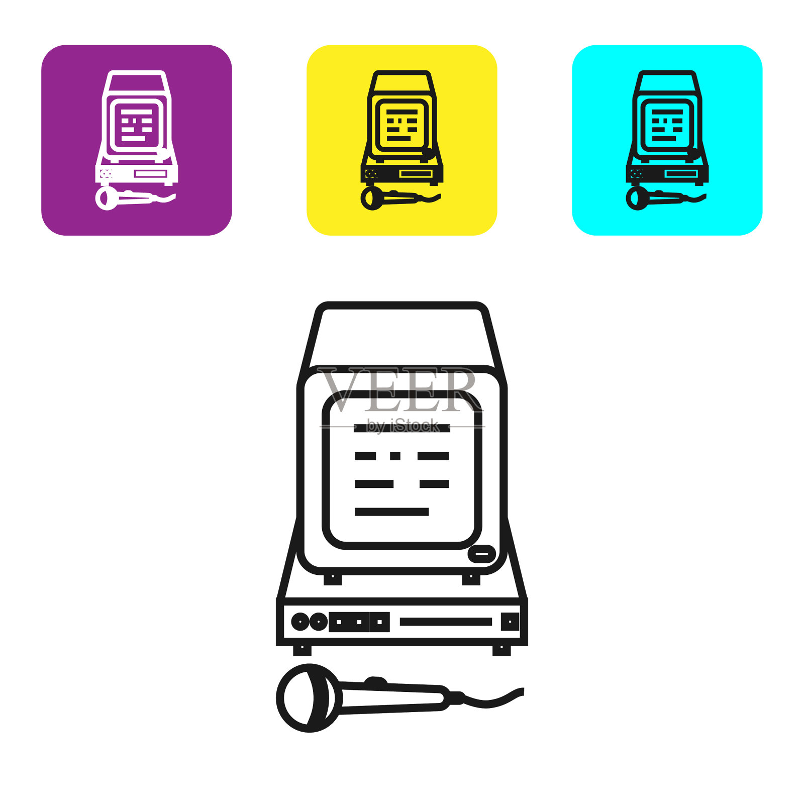 黑线卡拉ok图标孤立在白色上插画图片素材