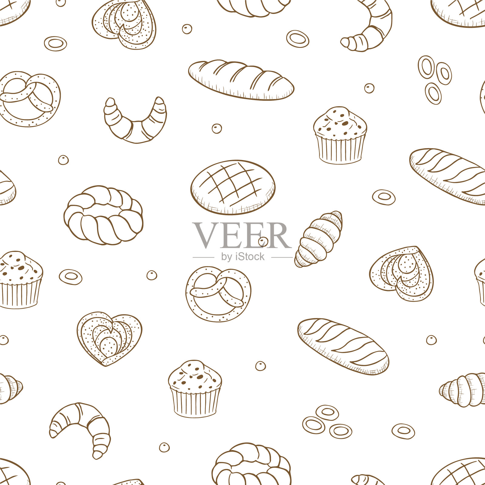 无缝图案搭配不同种类的面包10种插画图片素材