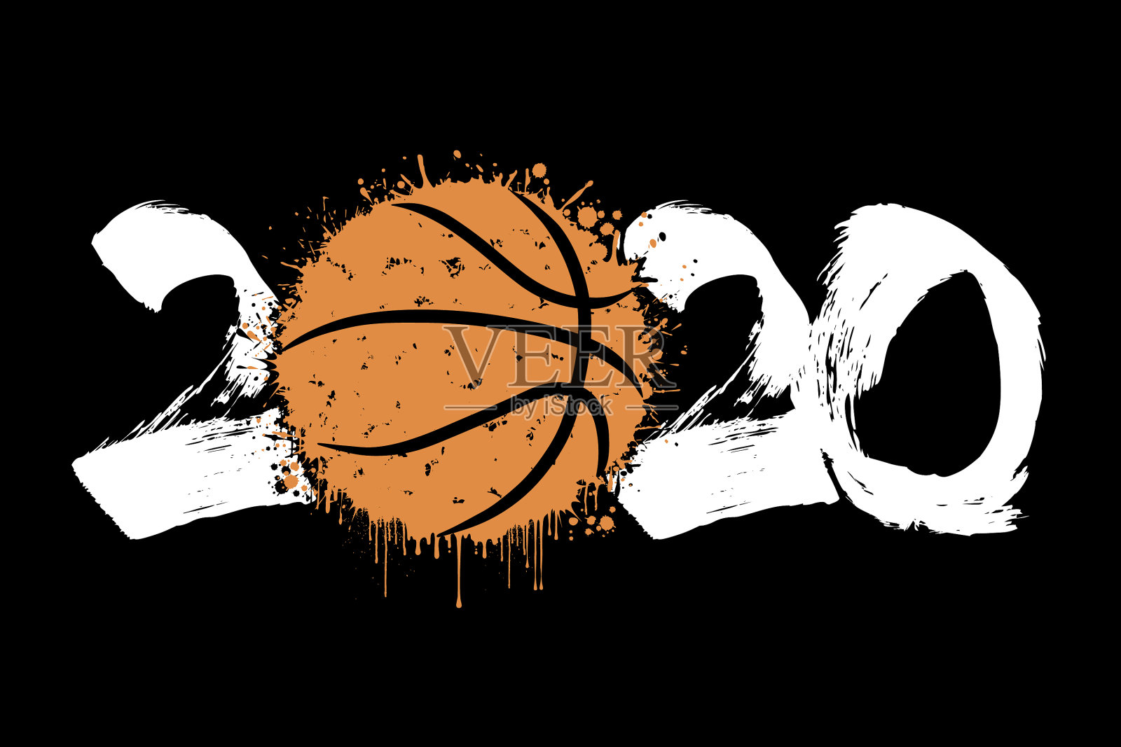 数字2020和篮球的印迹插画图片素材