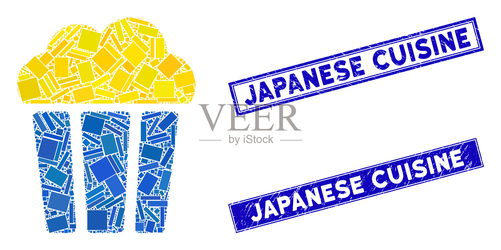 爆米花桶马赛克和垃圾矩形插画图片素材