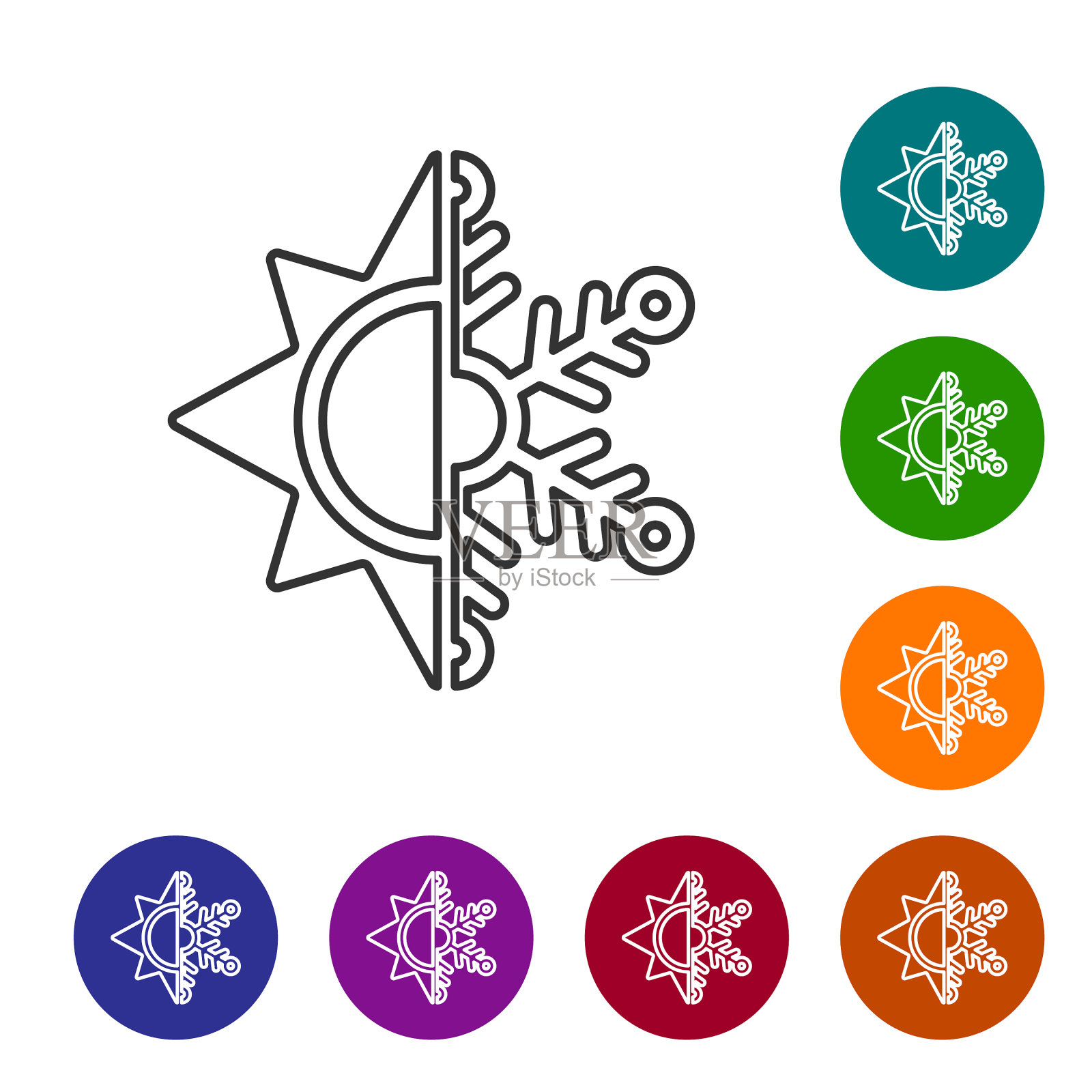 灰线冷热象征太阳和雪花插画图片素材