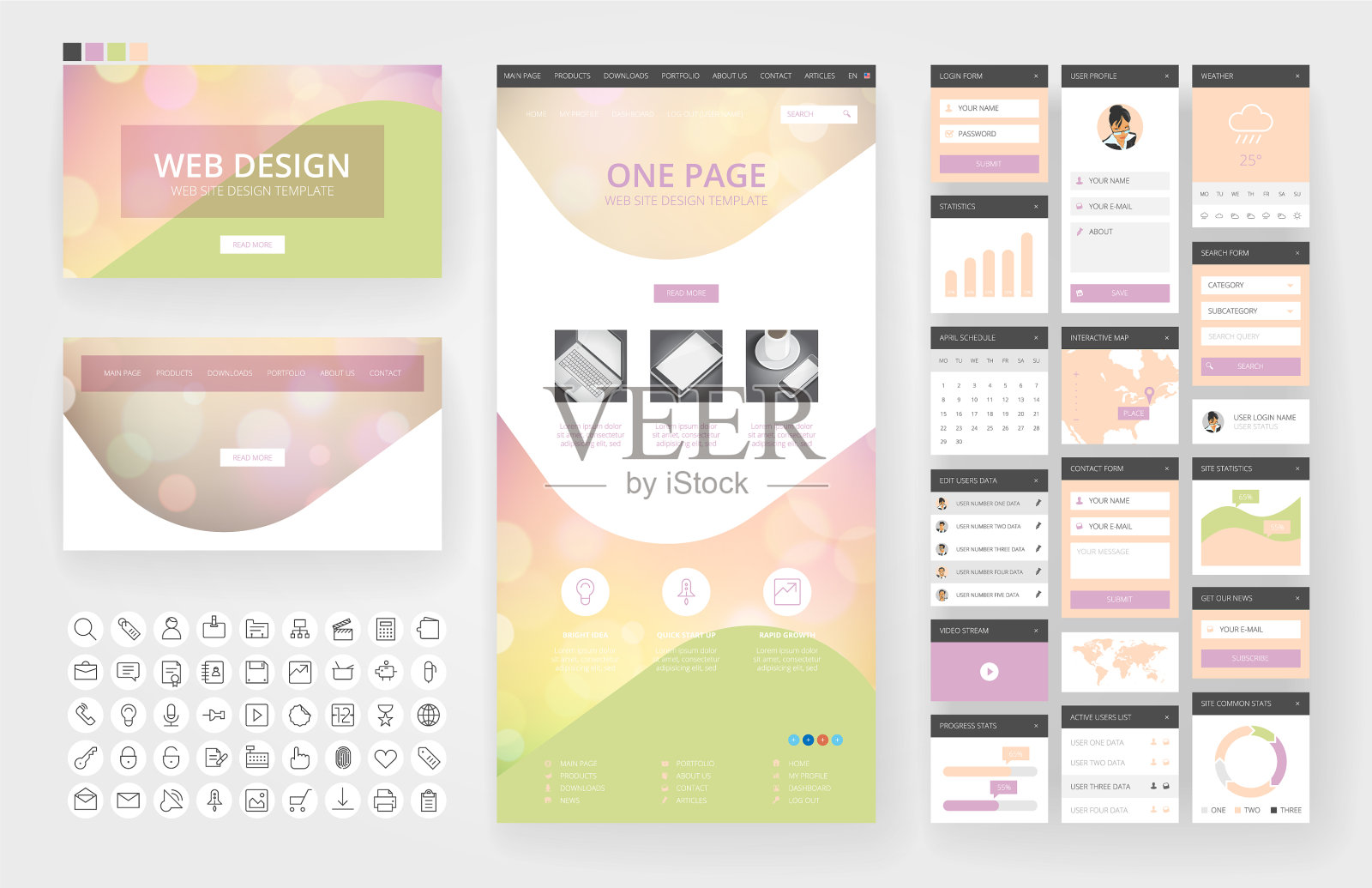 网站设计模板和界面元素设计模板素材