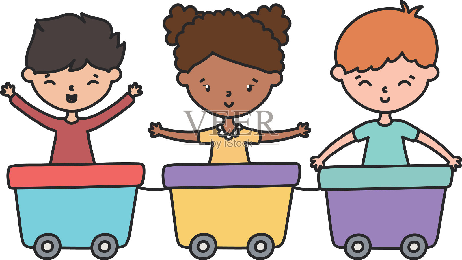 快乐的孩子们玩马车队设计元素图片