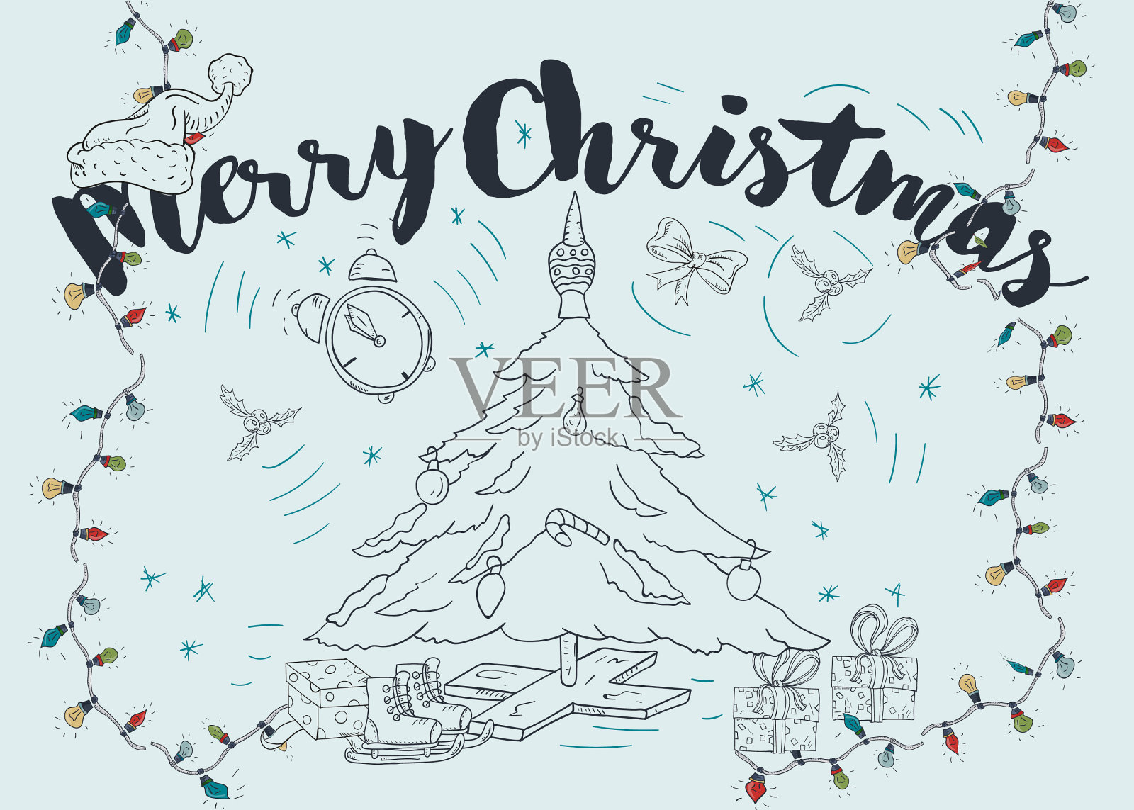 新年圣诞轮廓装饰设计插画图片素材