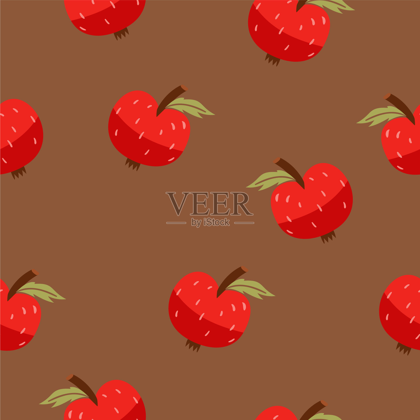 无缝图案与红苹果在一个棕色插画图片素材