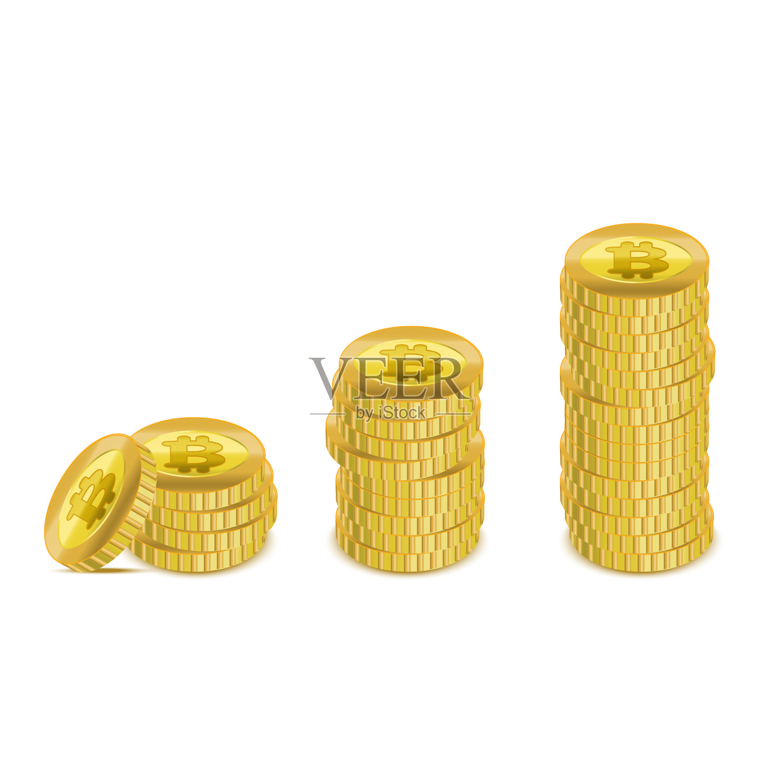 逼真详细的3d黄金比特币不同插画图片素材