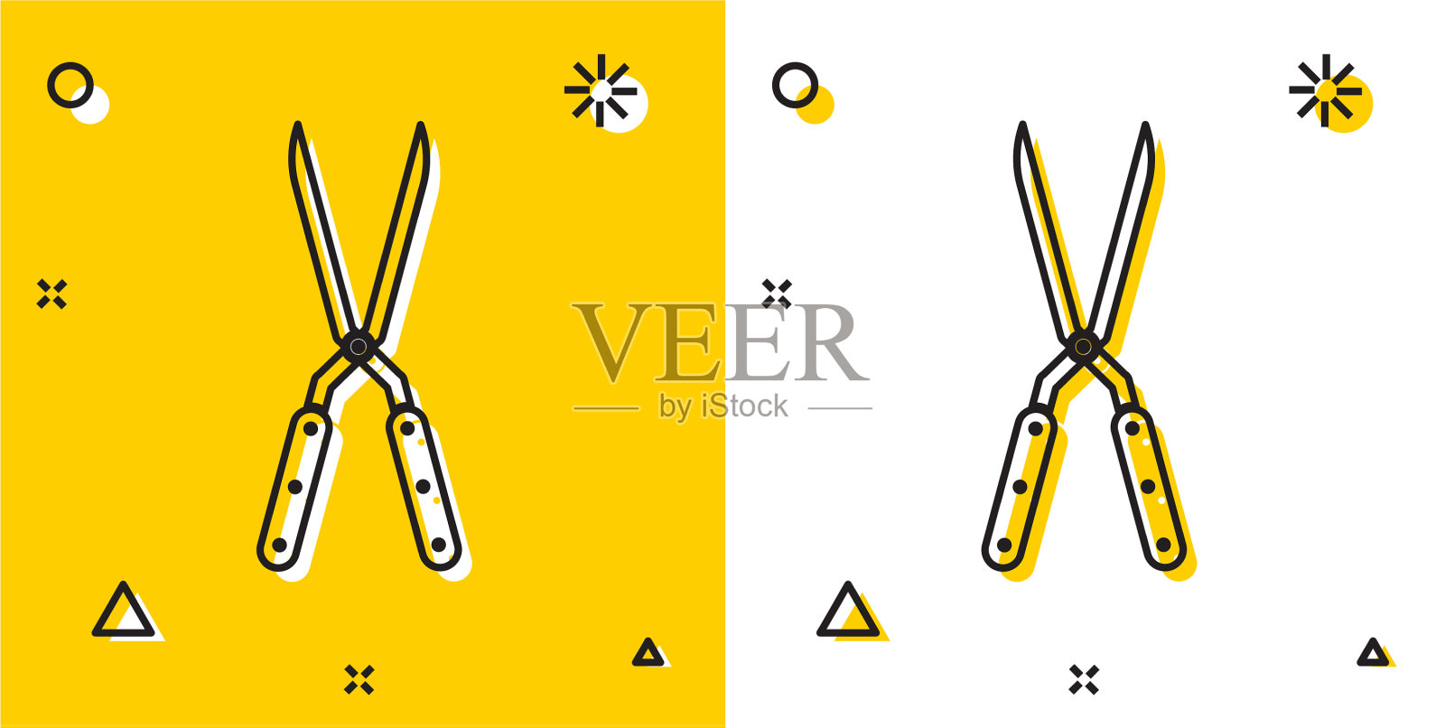 黑色园艺手工修剪剪刀插画图片素材