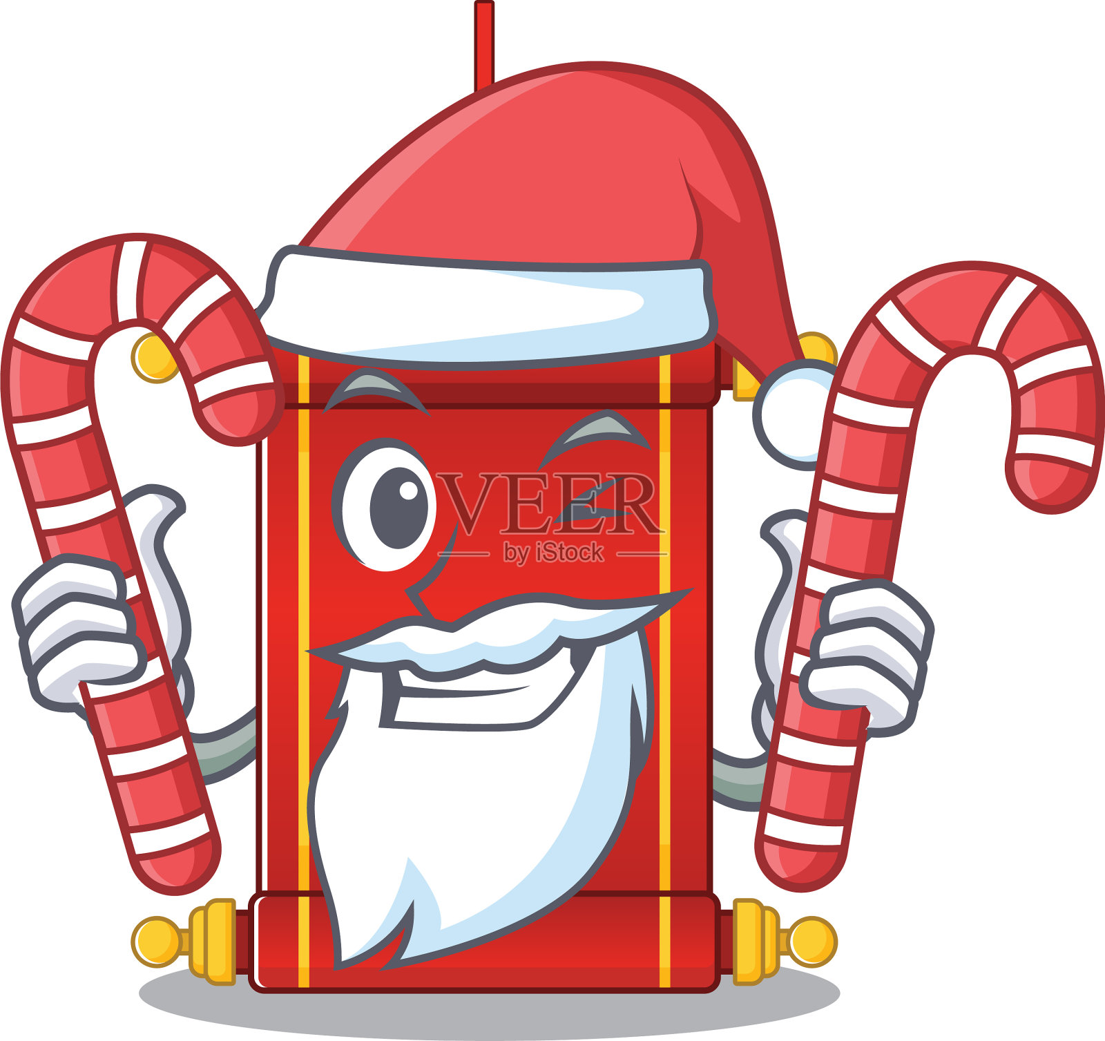 中国卷轴中的卡通人物在圣诞老人身上插画图片素材