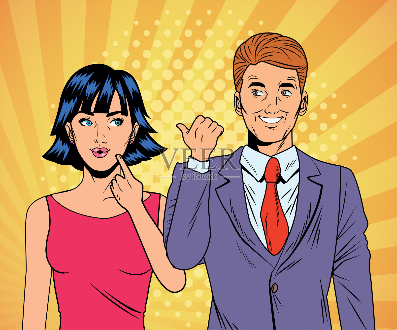 优雅的商业夫妇波普艺术风格的人物插画图片素材