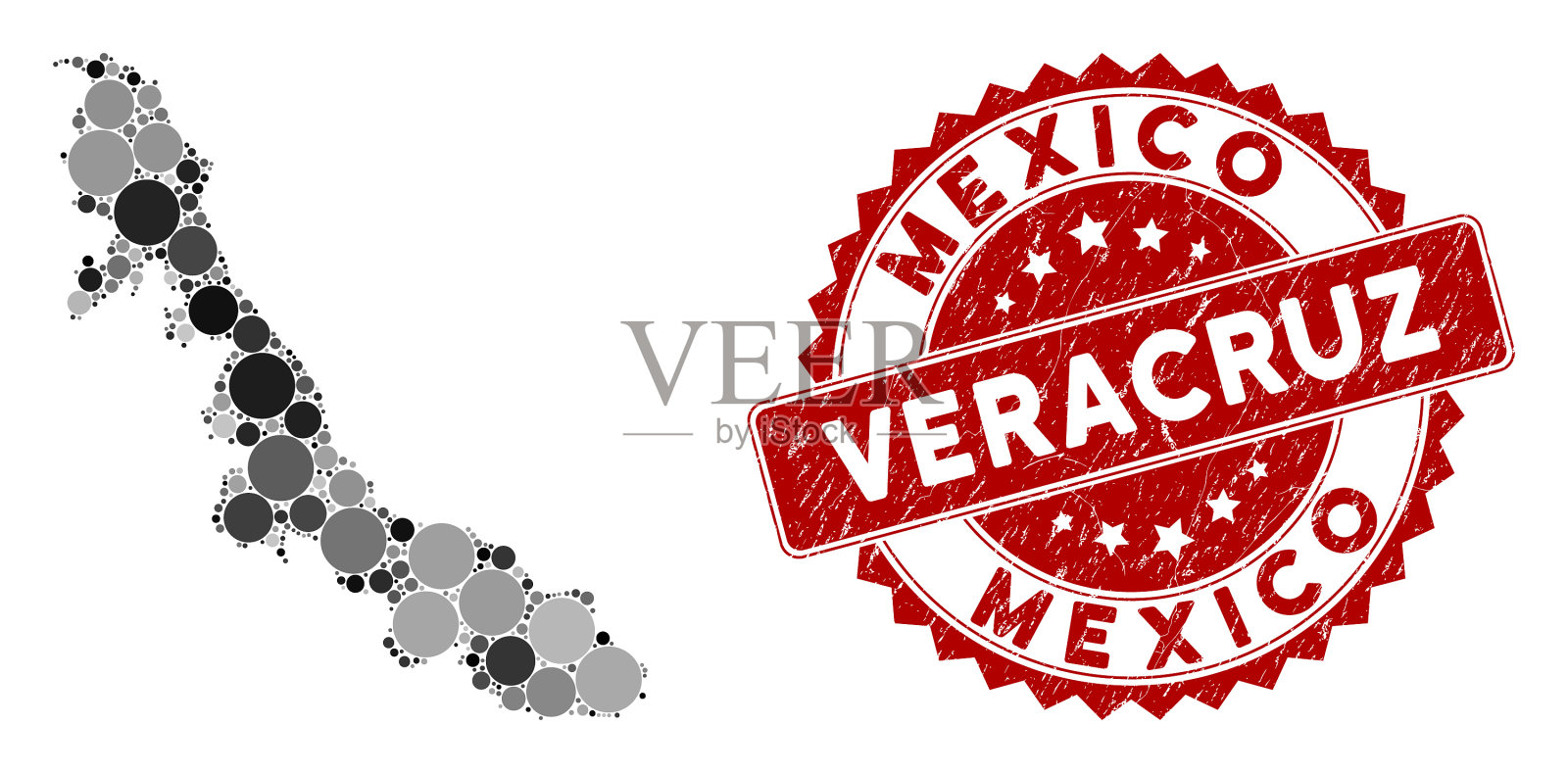 马赛克韦拉克鲁斯州地图和划圈插画图片素材