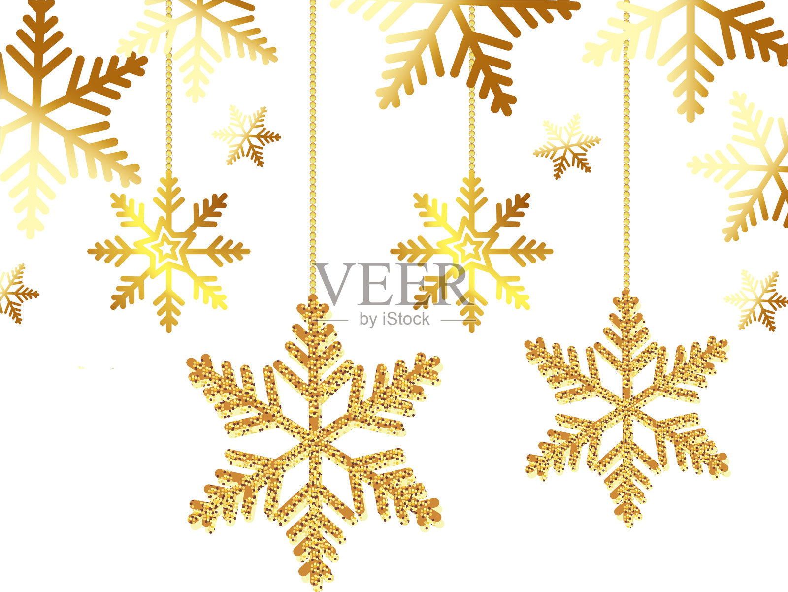 雪花金黄，圣诞孤悬插画图片素材