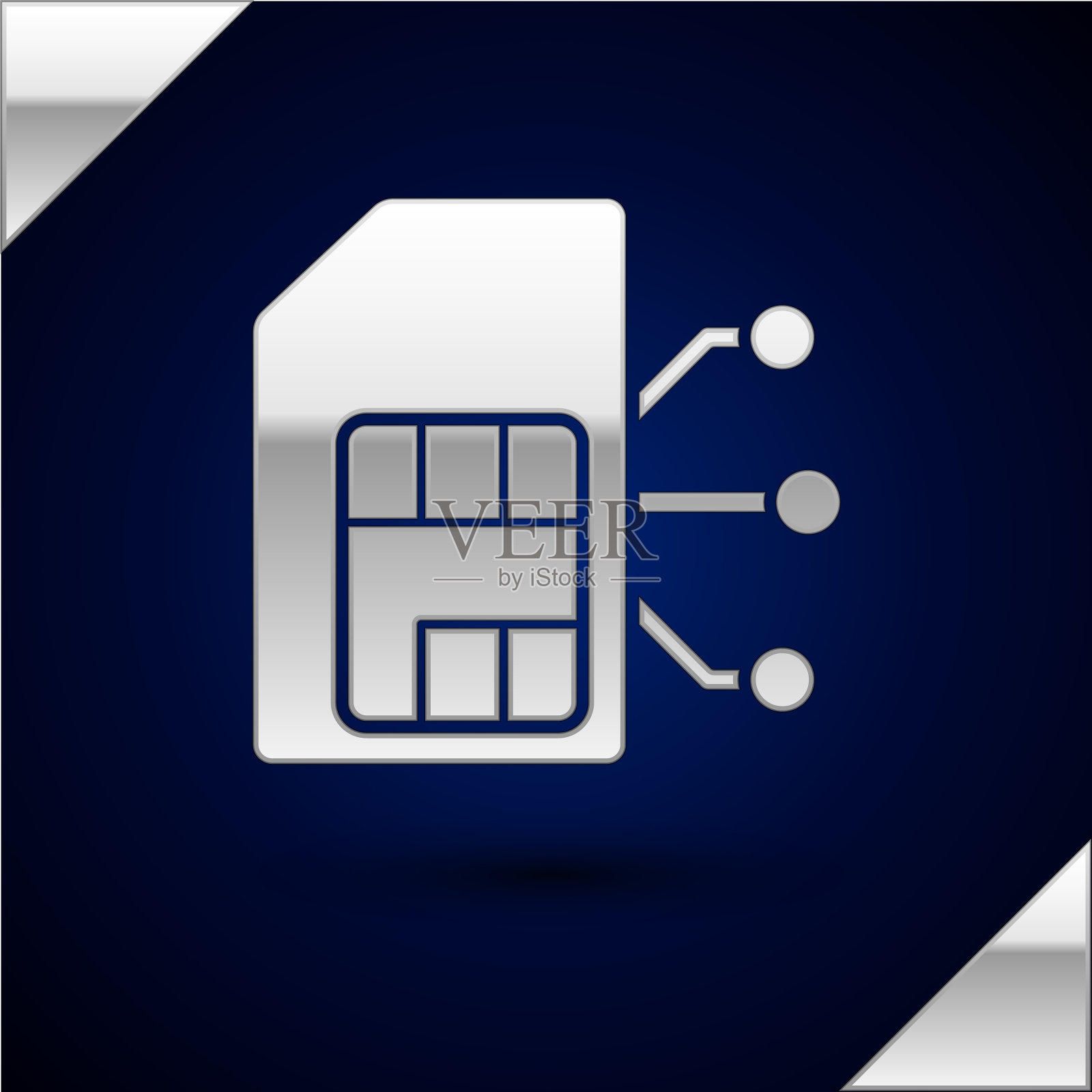 银色sim卡图标隔离在深蓝色插画图片素材