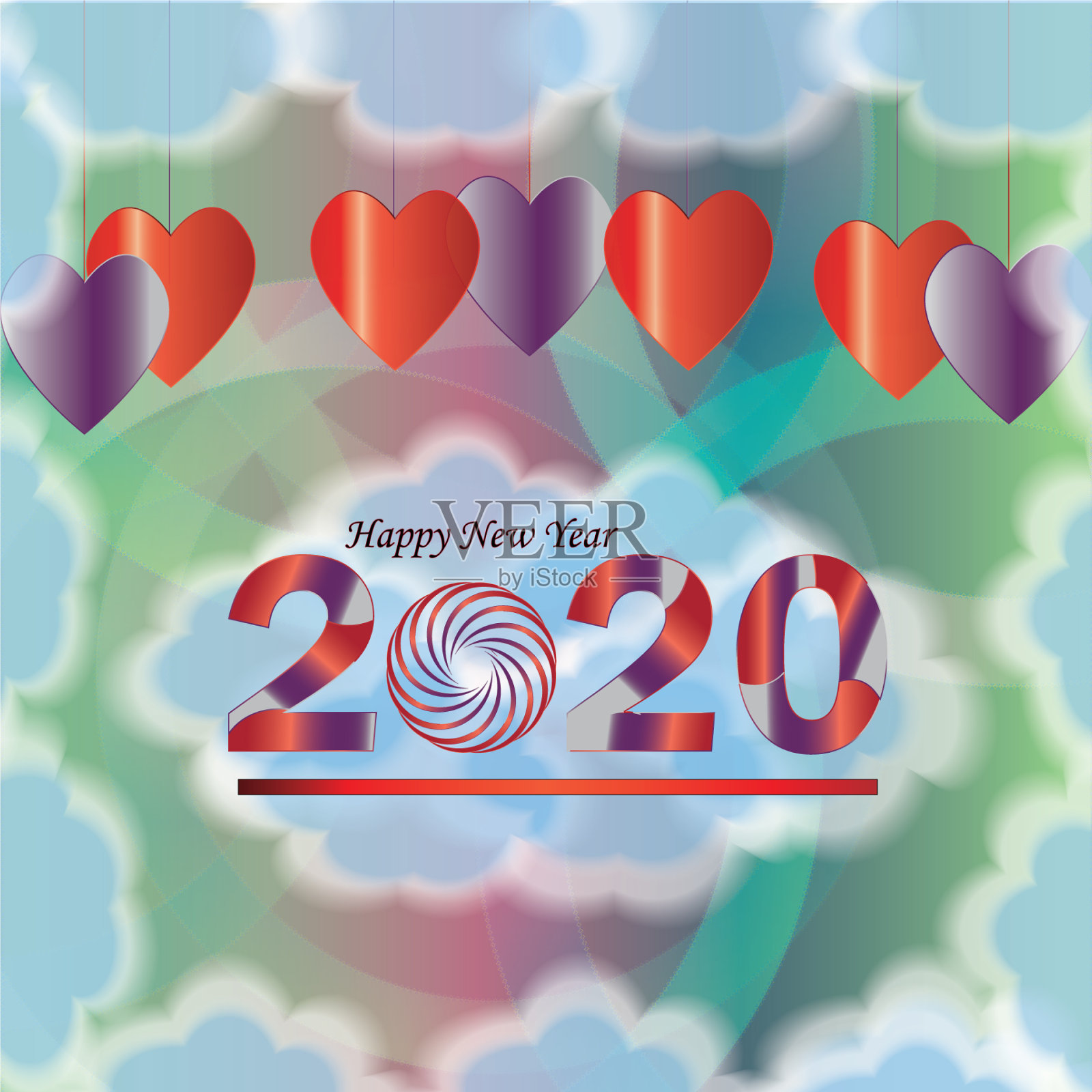 新年创意背景2020与蓝云插画图片素材