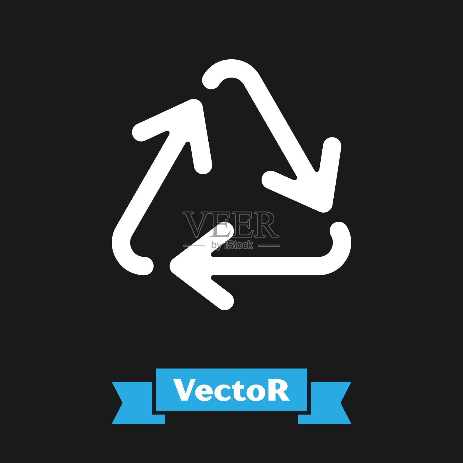 白色循环符号图标孤立在黑色插画图片素材