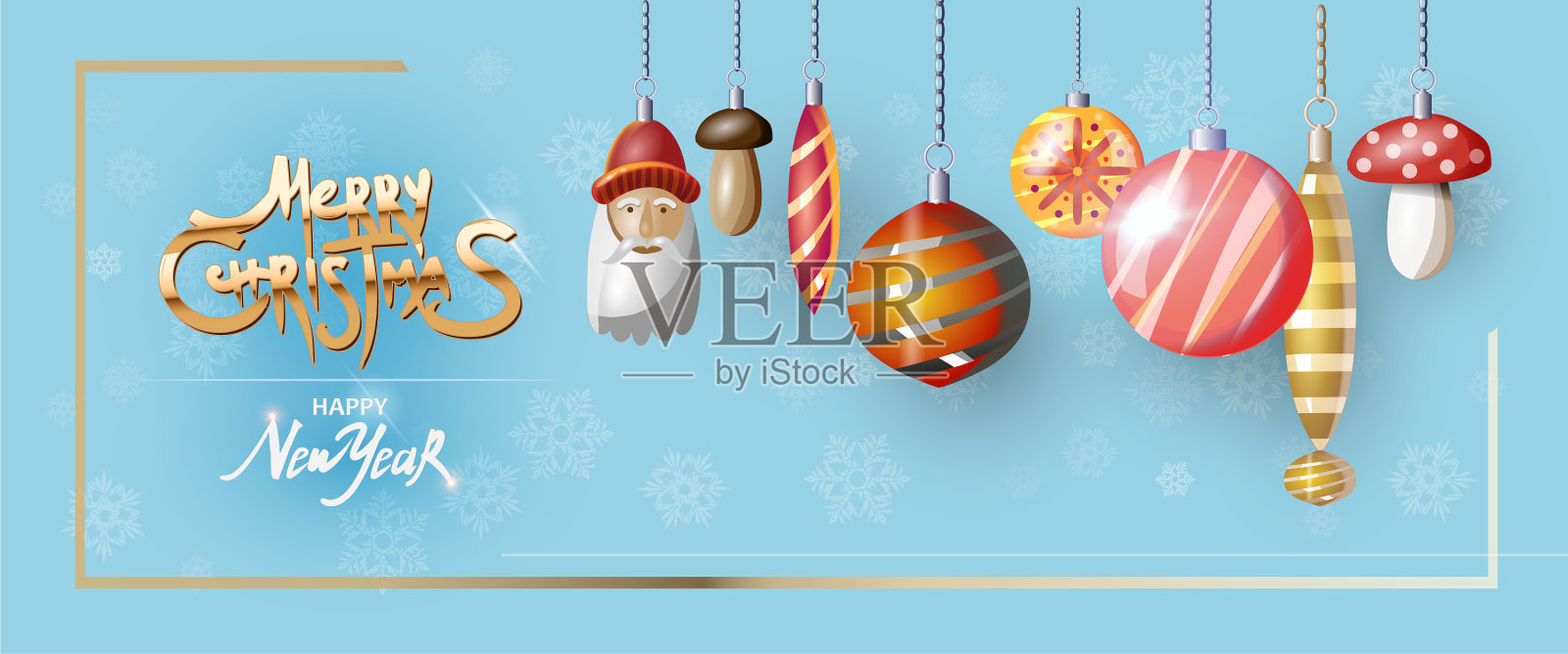 圣诞玩具和雪花平优雅的横幅插画图片素材