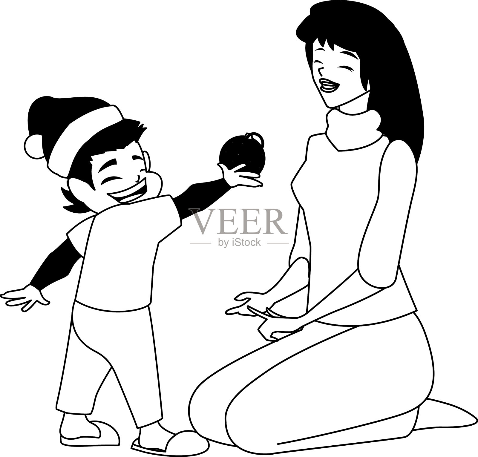 妈妈和儿子用圣诞老人的帽子设计设计元素图片