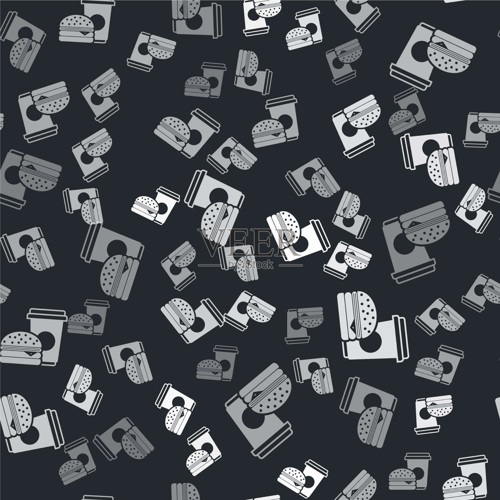 灰色咖啡和汉堡图标隔离无缝插画图片素材