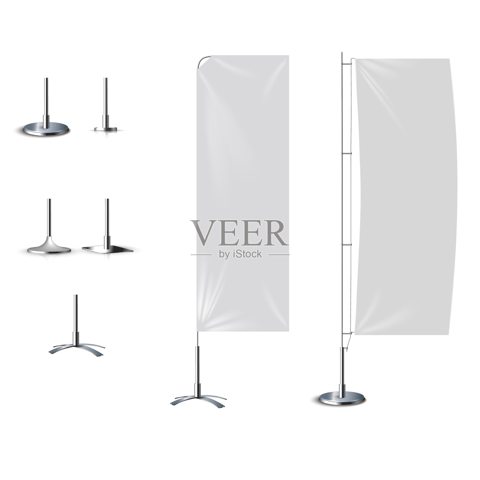 现实的旗帜3d模型在白色的背景插画图片素材