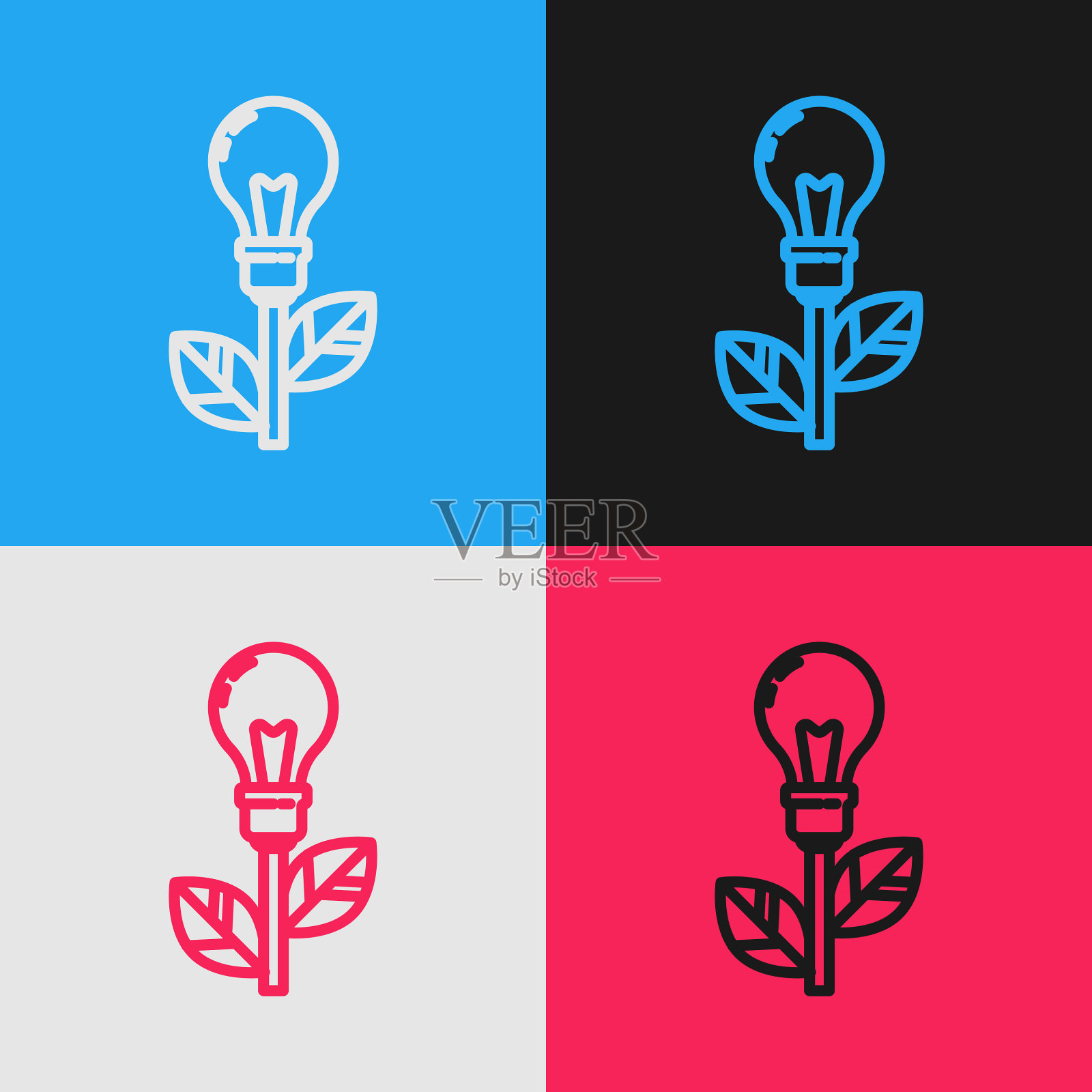 颜色线灯泡与叶子图标隔离图标素材