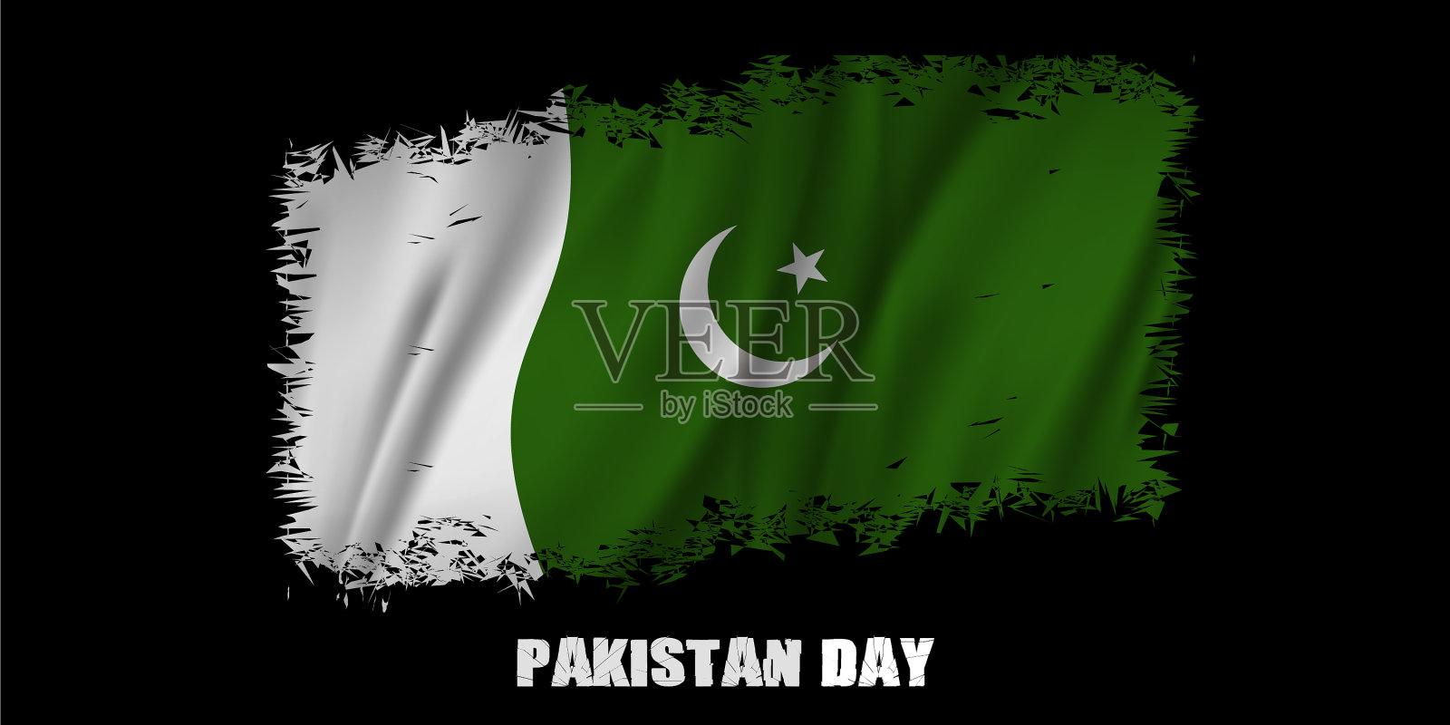 巴基斯坦国旗用黑色笔触插画图片素材