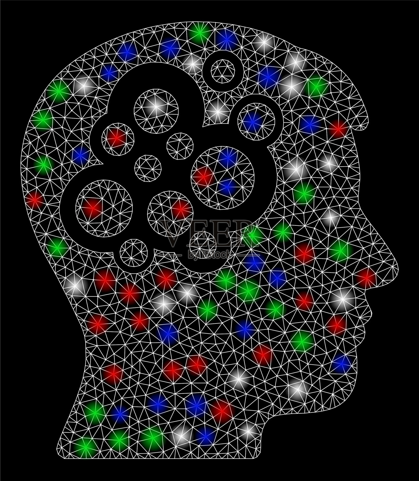 明亮的网丝框架创意大脑与闪光插画图片素材