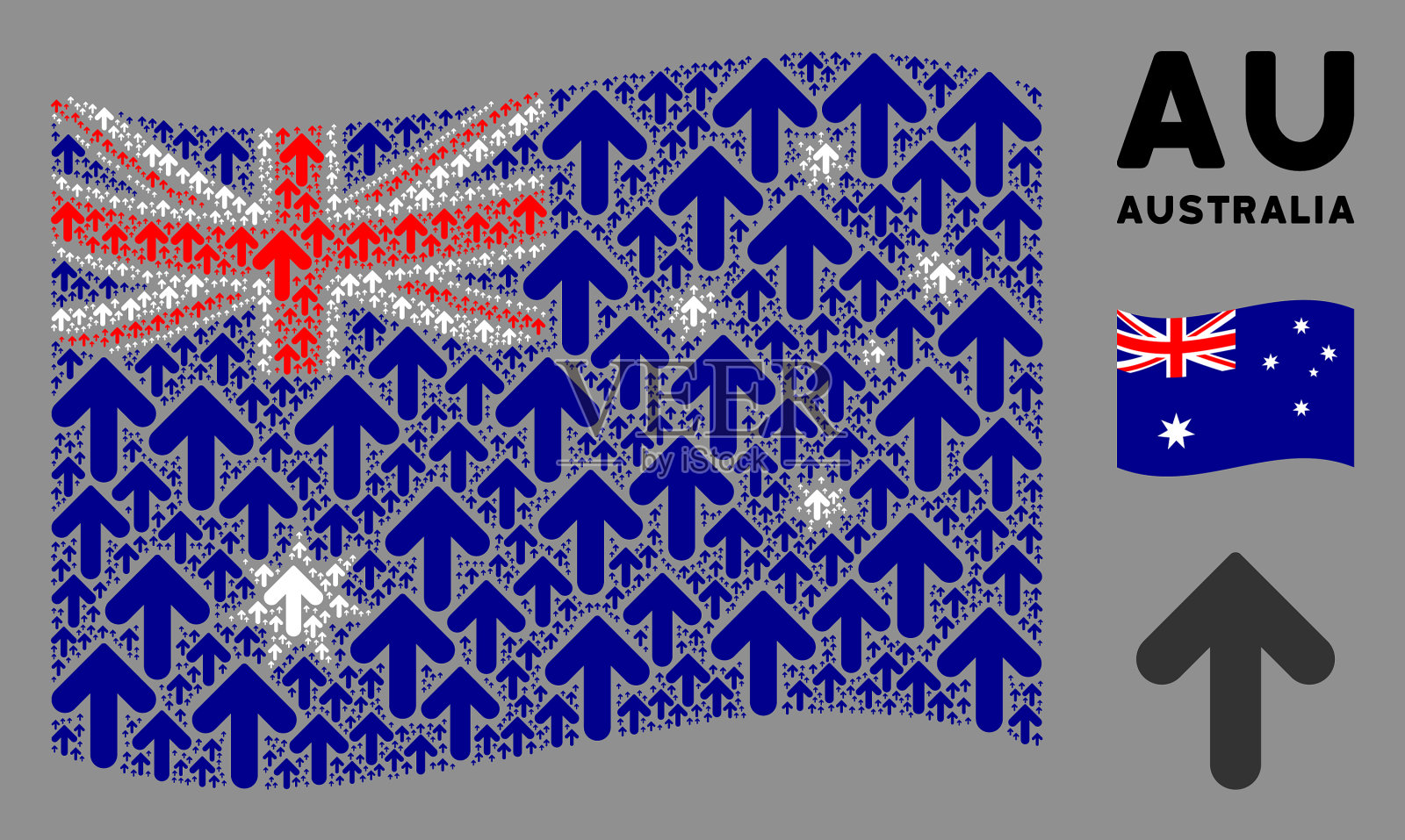 挥舞澳大利亚国旗拼贴箭头方向插画图片素材
