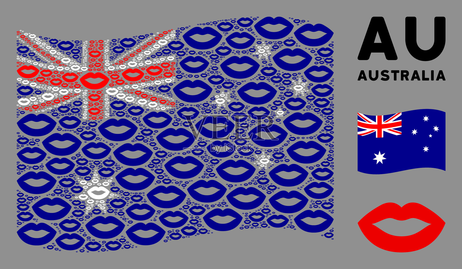挥舞着澳大利亚国旗组成性感的嘴唇插画图片素材