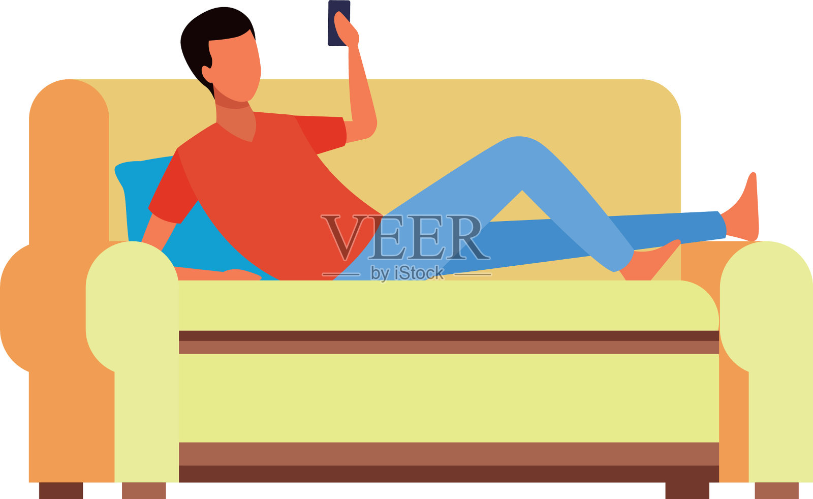 阿凡达躺在沙发上用手机插画图片素材