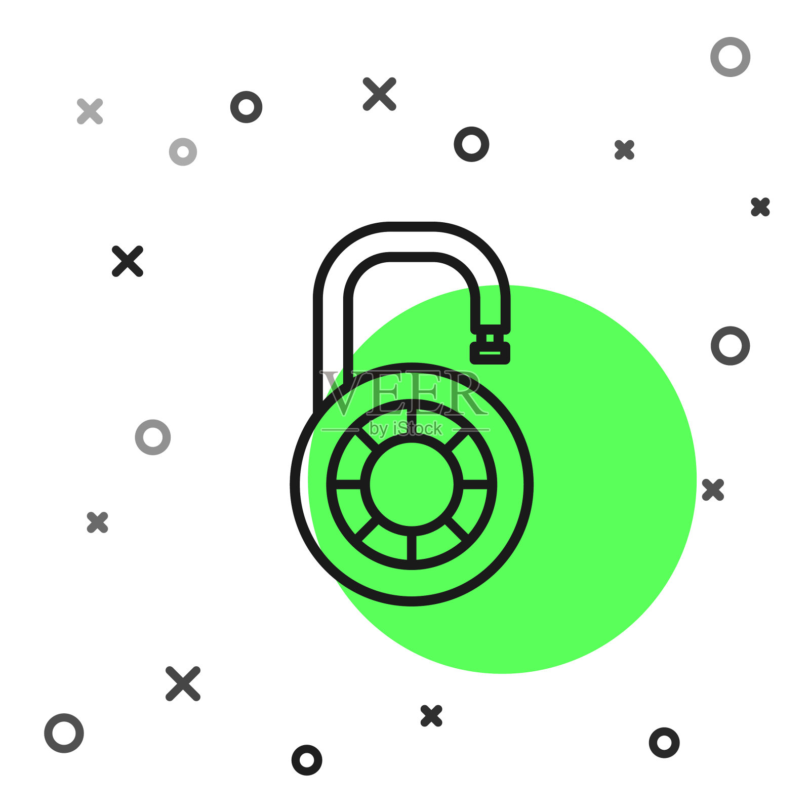 黑线安全组合锁轮图标插画图片素材