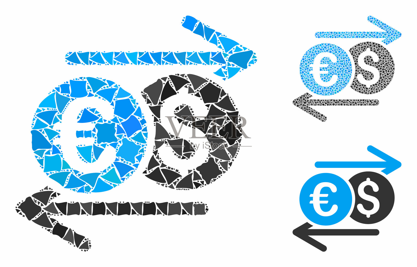 货币兑换组合图标凹凸不平的部分插画图片素材