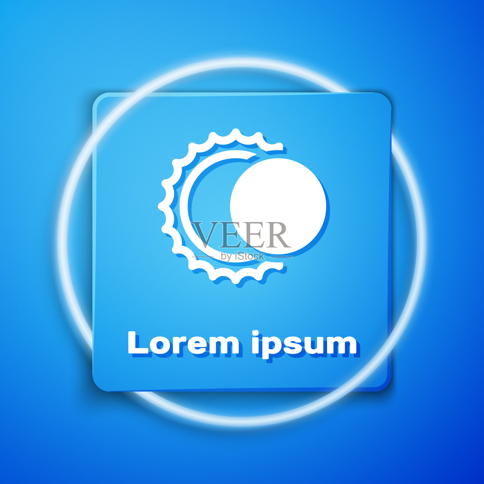 白色日食太阳图标孤立在蓝色插画图片素材