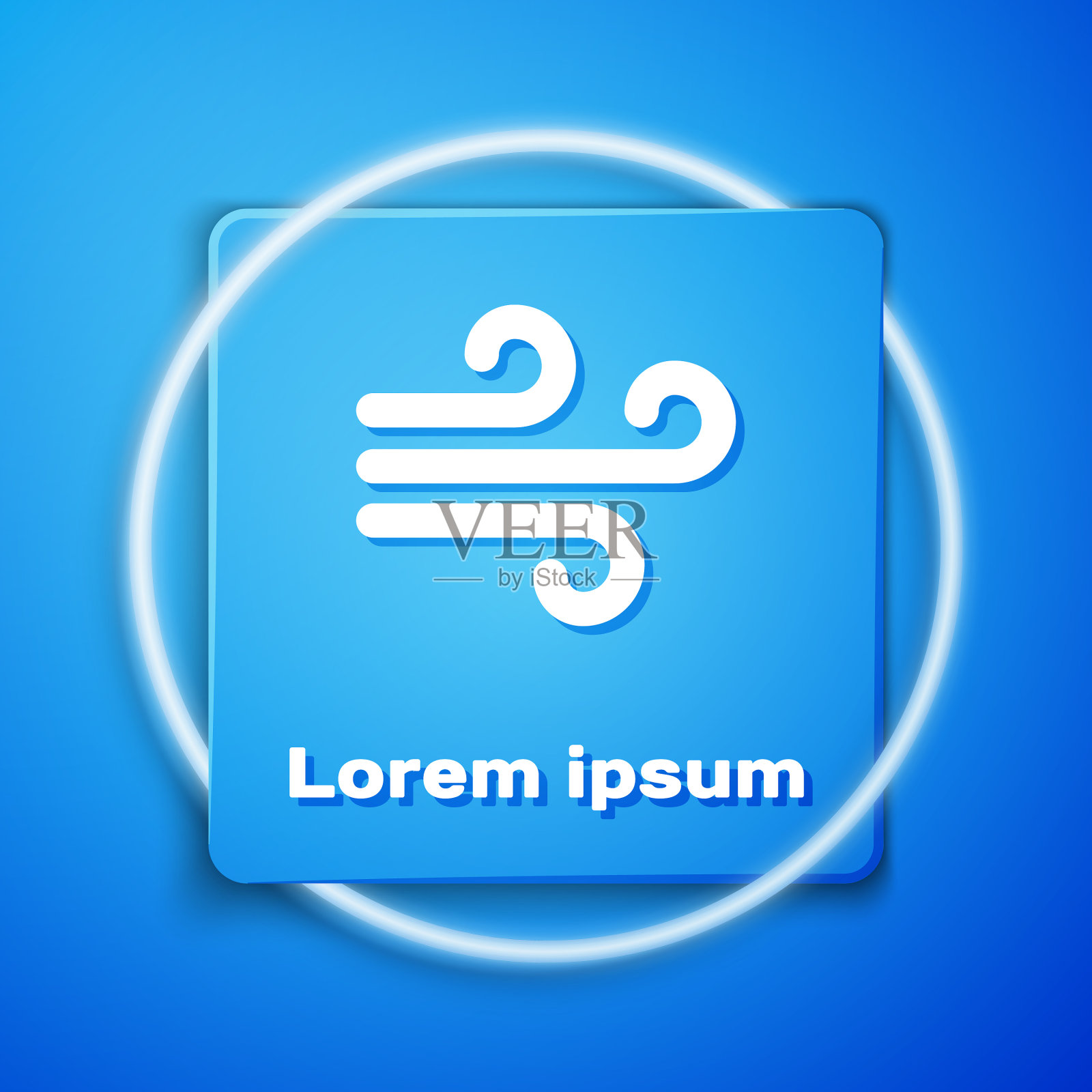 白色风图标孤立在蓝色背景风插画图片素材