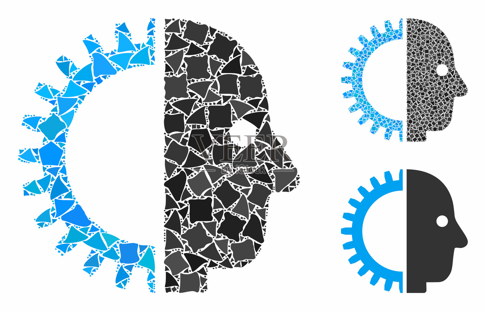 电子头组成图标褴褛的物品插画图片素材