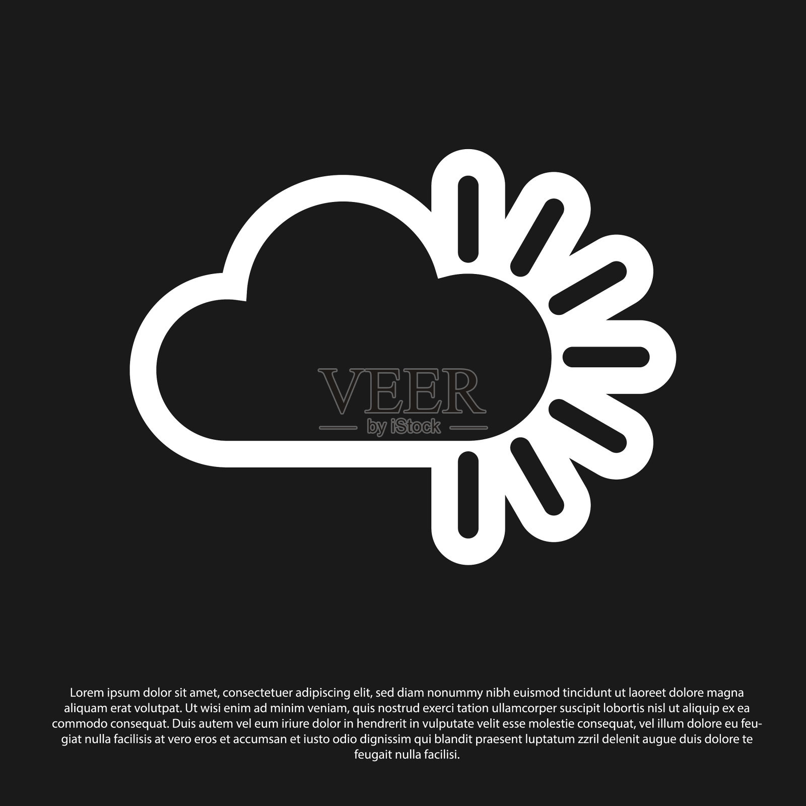 黑色多云图标孤立在黑色背景插画图片素材