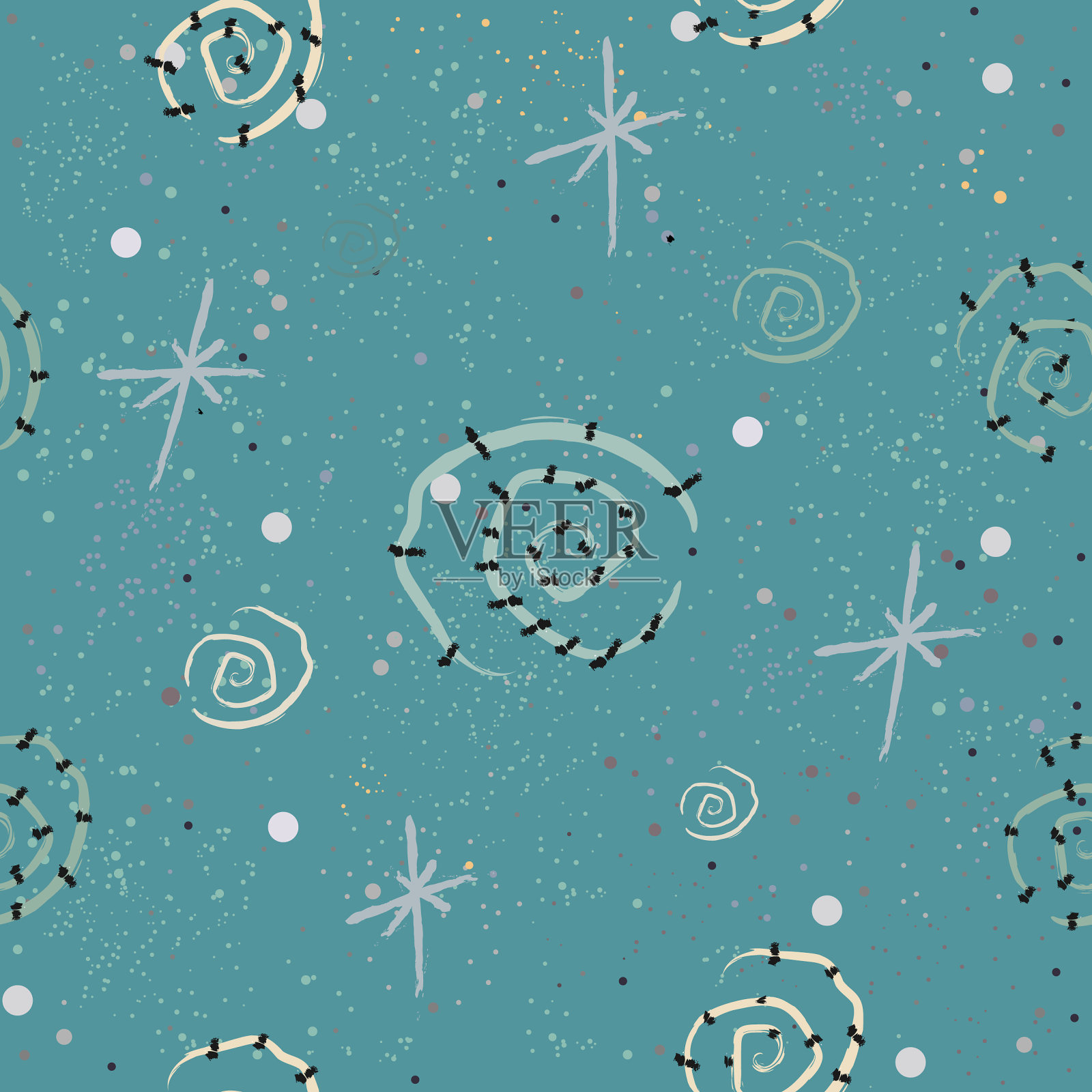 可爱的图案与金色螺旋和柔和的蓝色插画图片素材