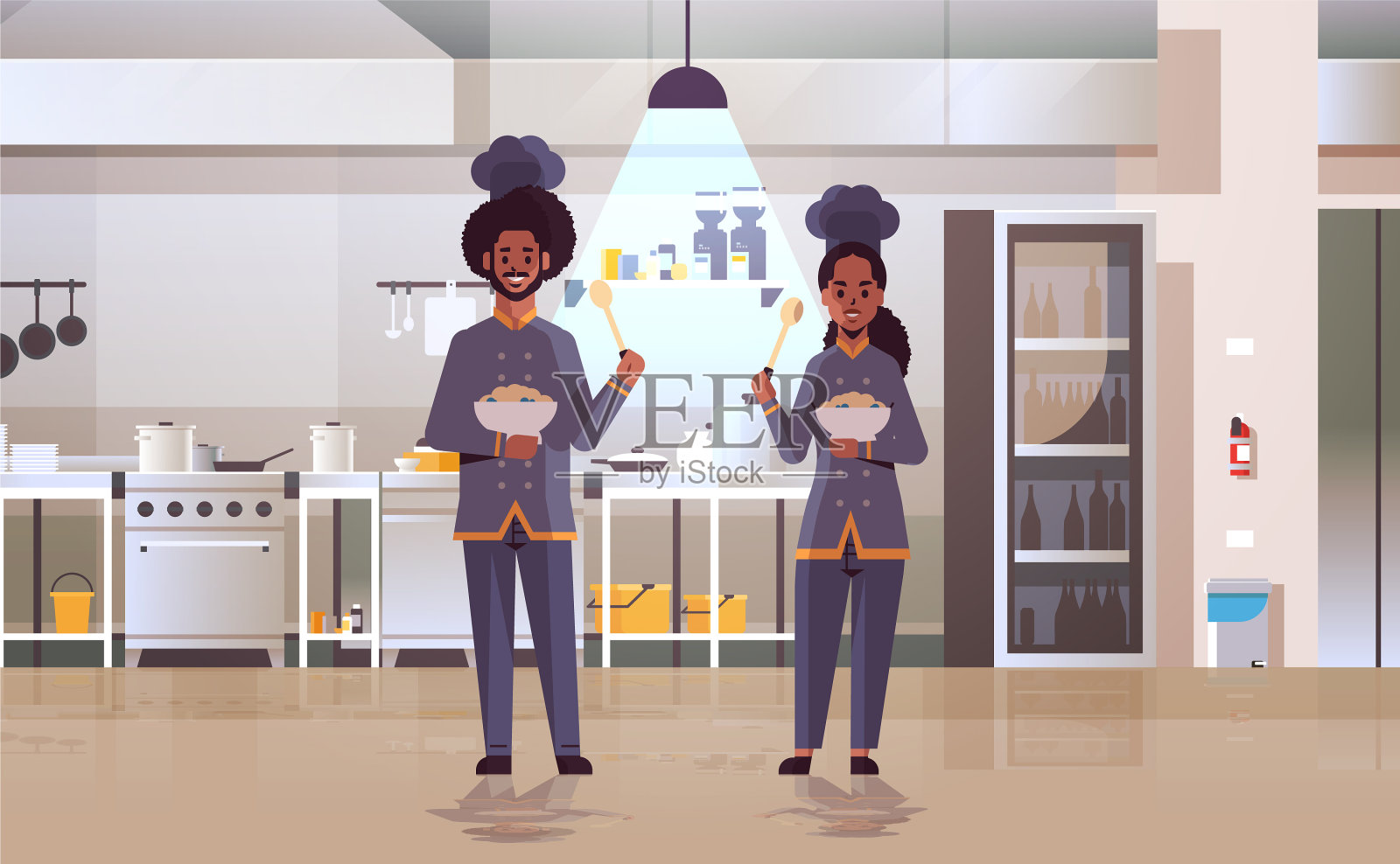 厨师一对拿着盘子的专业厨师插画图片素材