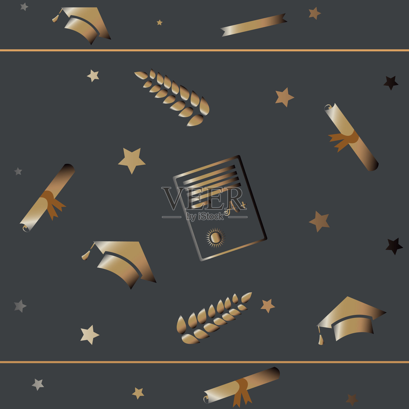 毕业图案在金色与边界插画图片素材