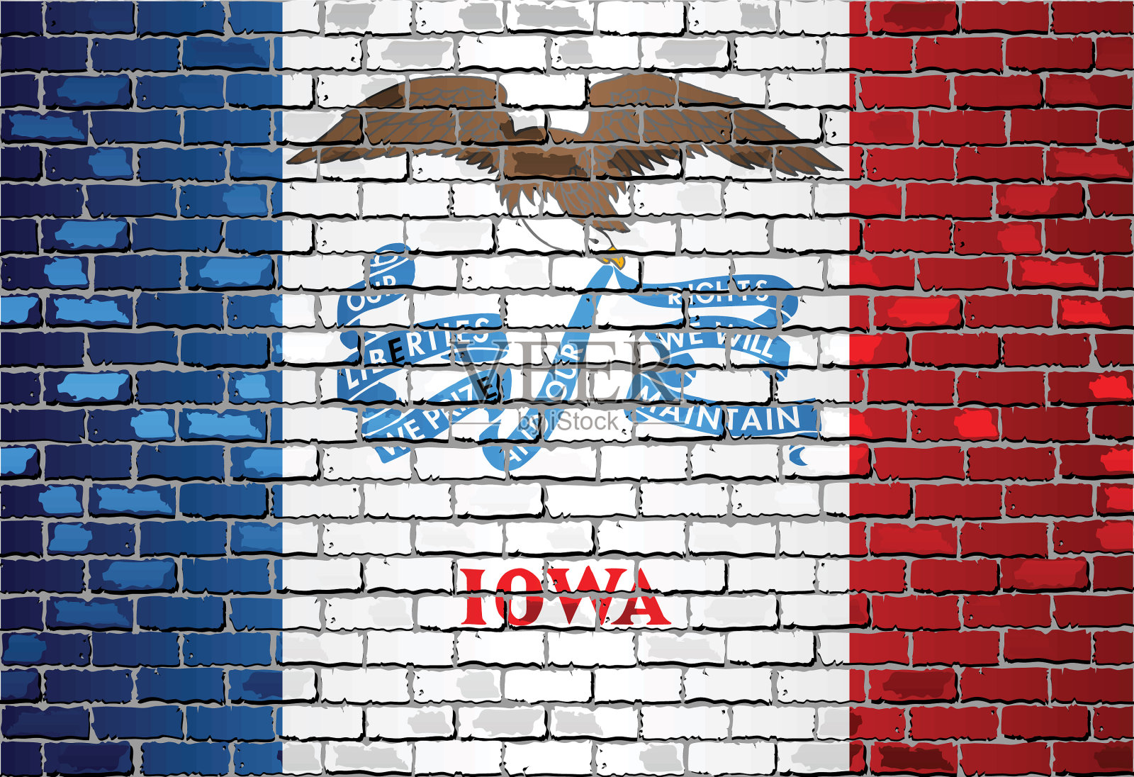 一面砖墙上的爱荷华国旗插画图片素材