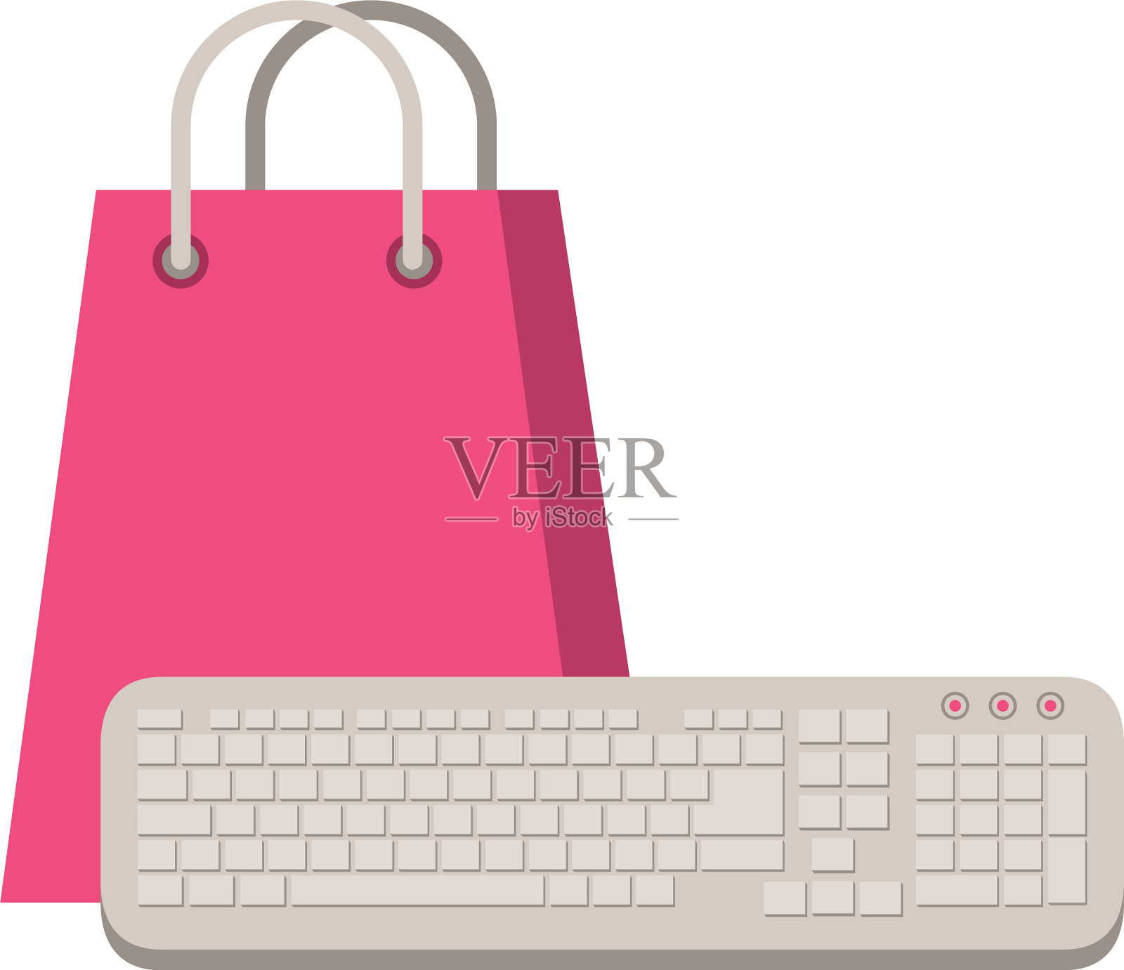 带键盘的购物袋纸插画图片素材