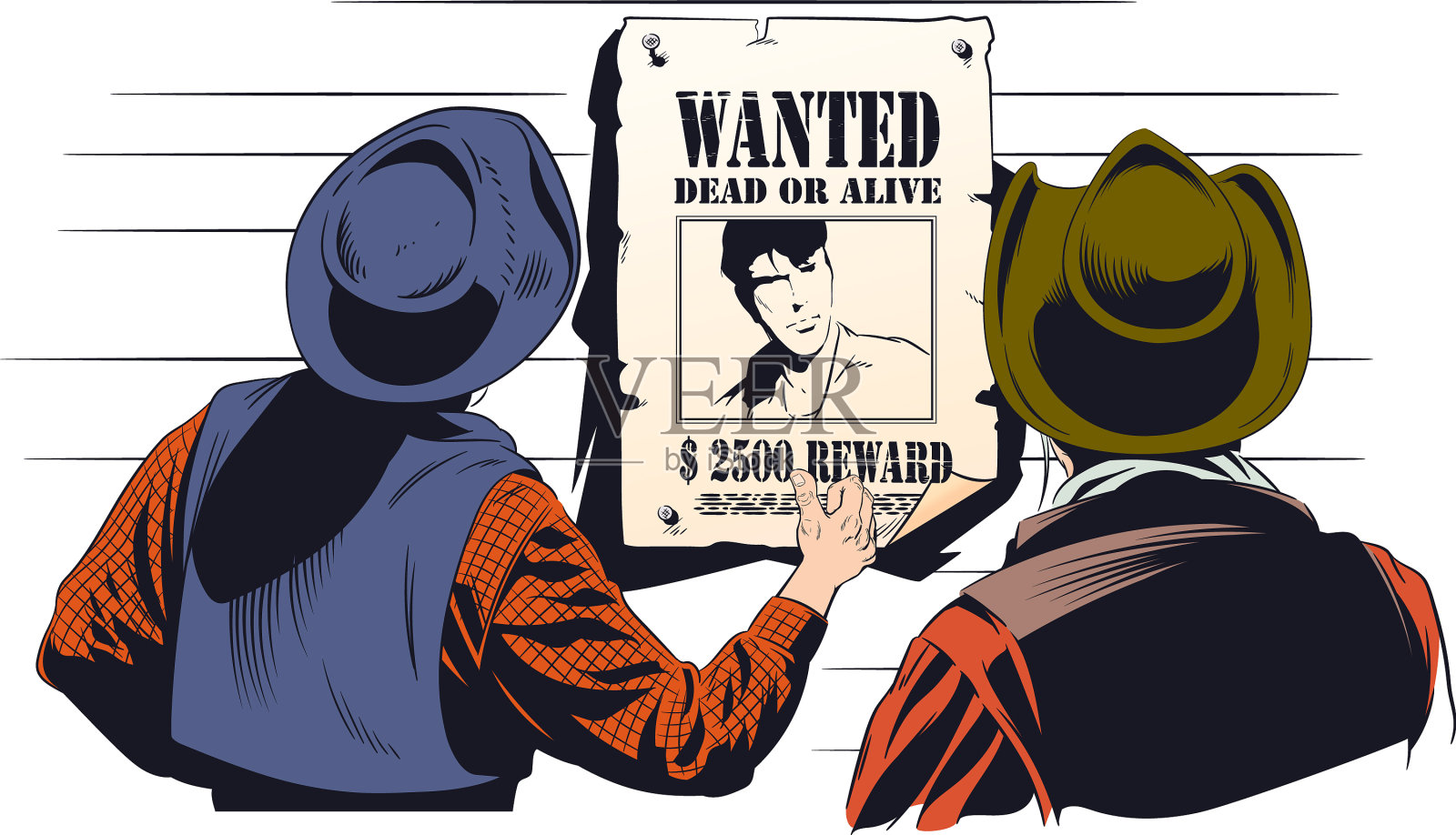 牛仔队正在考虑通缉一名罪犯插画图片素材