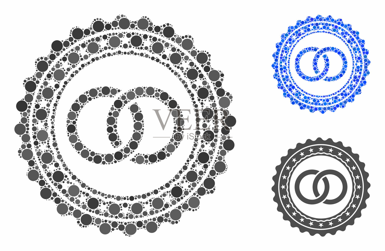 结婚戒指邮票马赛克图标圆圈点插画图片素材