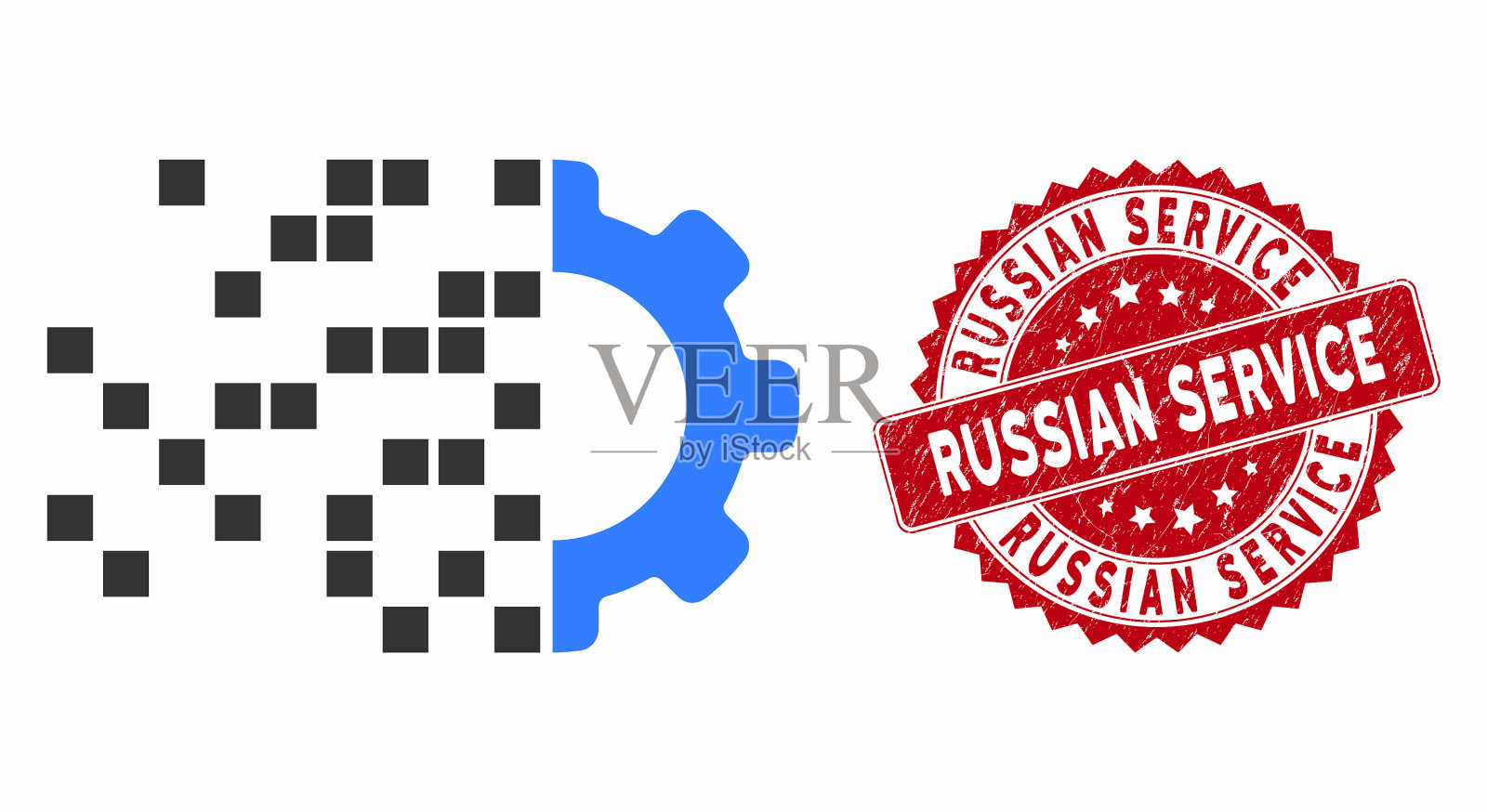 齿轮合成图标与遇险俄罗斯服务插画图片素材