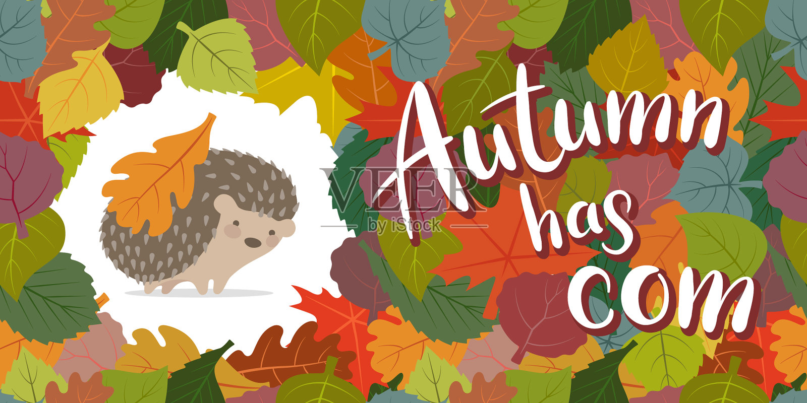 想象一只被树叶围起来的秋天刺猬插画图片素材