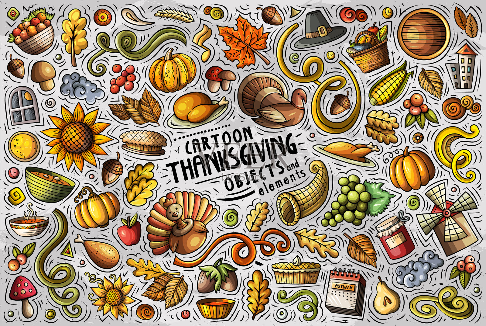 彩色手绘涂鸦卡通套装图标素材