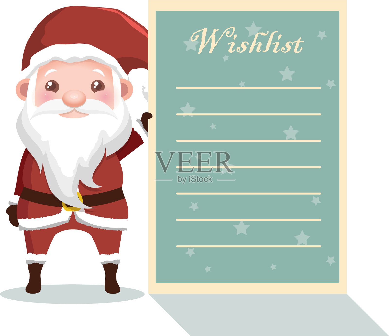圣诞老人手里拿着一张圣诞愿望单插画图片素材
